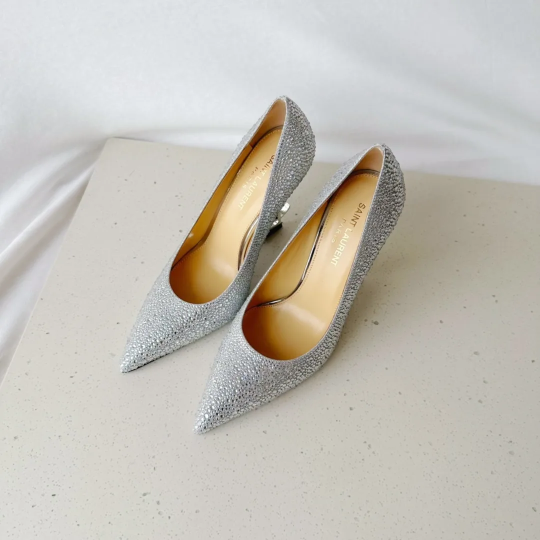 Saint Laurent Opyum Pumps In Rhinestones Silver - Image 4