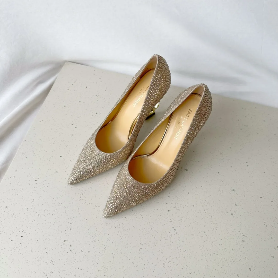 Saint Laurent Opyum Pumps In Rhinestones Gold - Image 3