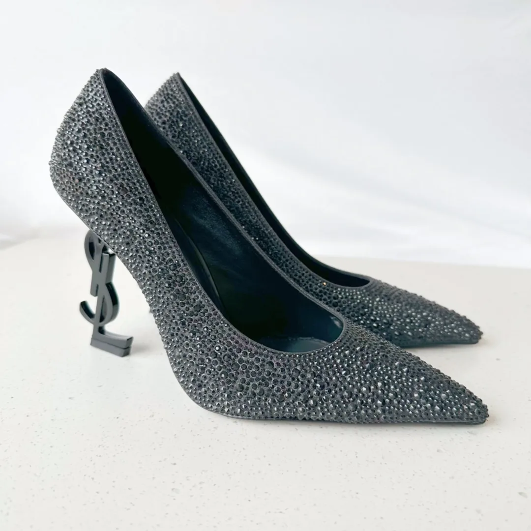 Saint Laurent Opyum Pumps In Rhinestones Black - Image 8