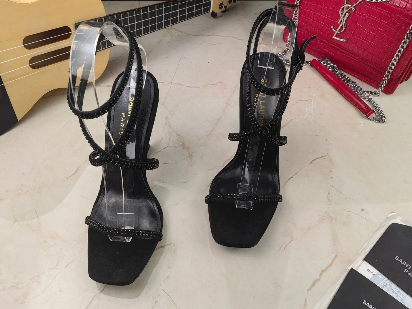 Saint Laurent Opyum Sandals In Crepe Satin And Rhinestones Black - Image 5