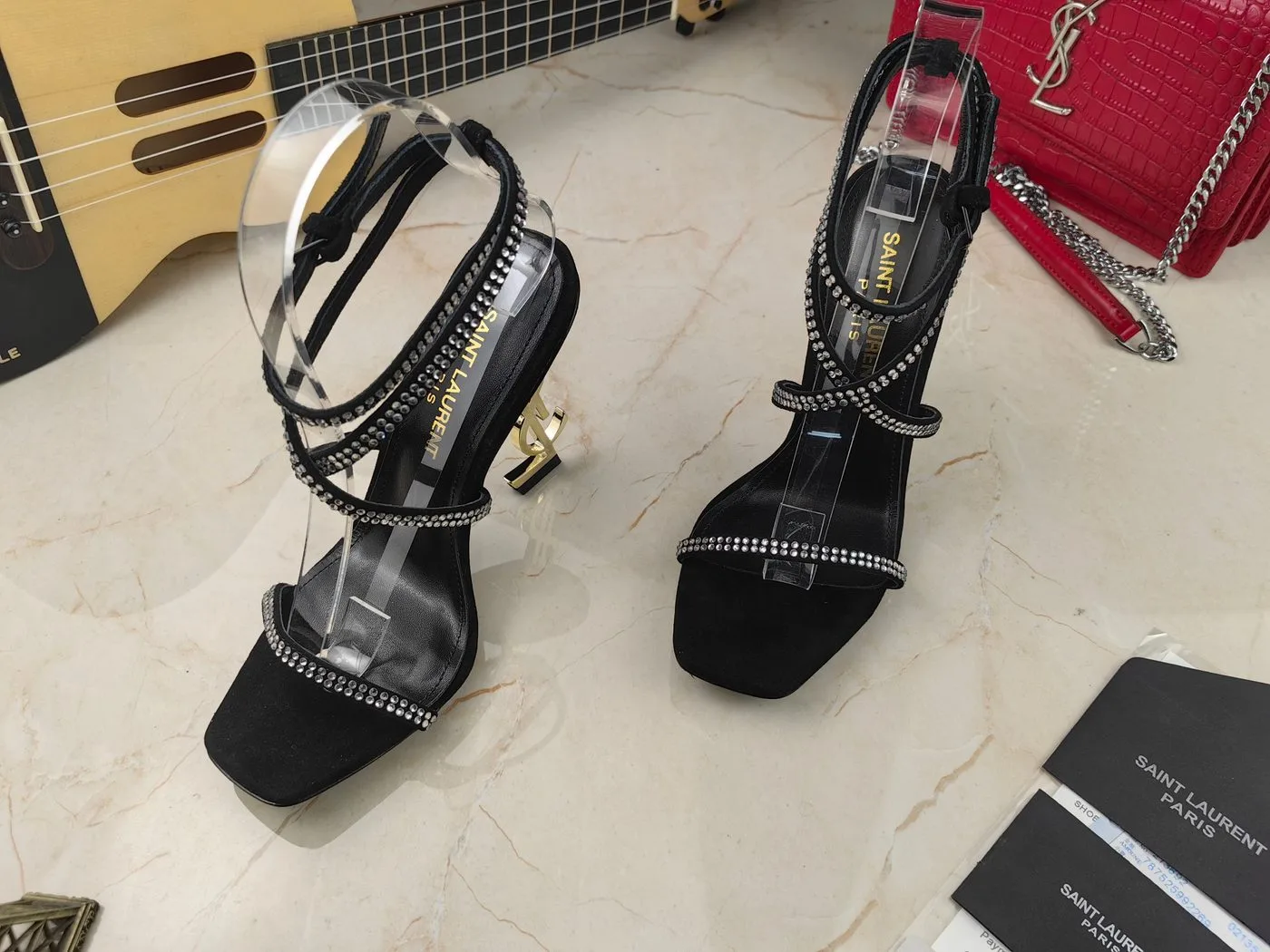 Saint Laurent Opyum Sandals In Crepe Satin And Rhinestones Black - Image 5