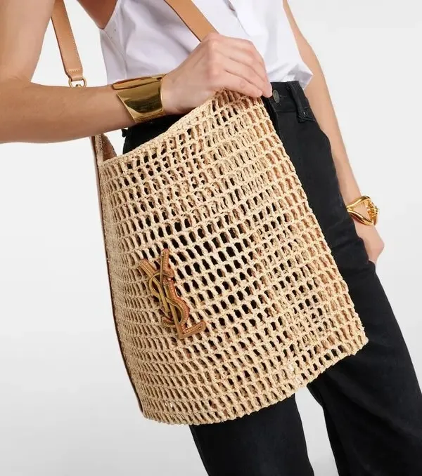 Alternative view of Saint Laurent Oxalis Shoulder Bag / Vintage Brown Raffia Macrame Gold Hardware