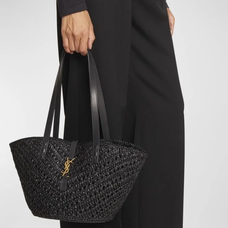 Alternative view of Saint Laurent Panier Small In Raffia And Vegetable-Tanned Black 15 Inches/