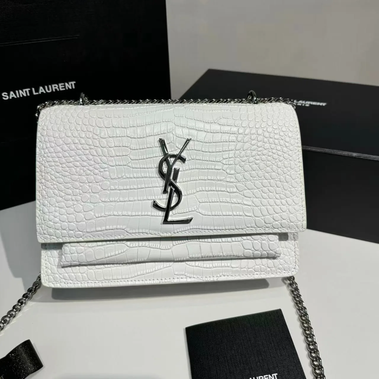 Saint Laurent Sunset Medium Chain Bag / White YSL - Image 3
