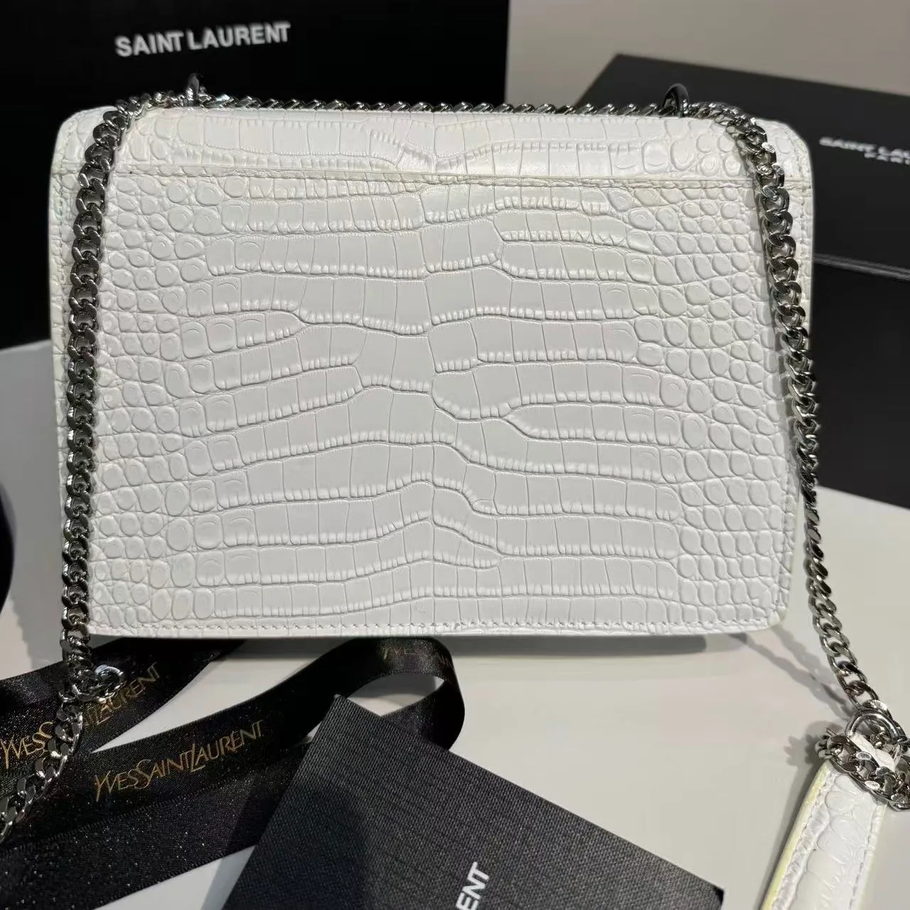Saint Laurent Sunset Medium Chain Bag / White YSL - Image 5