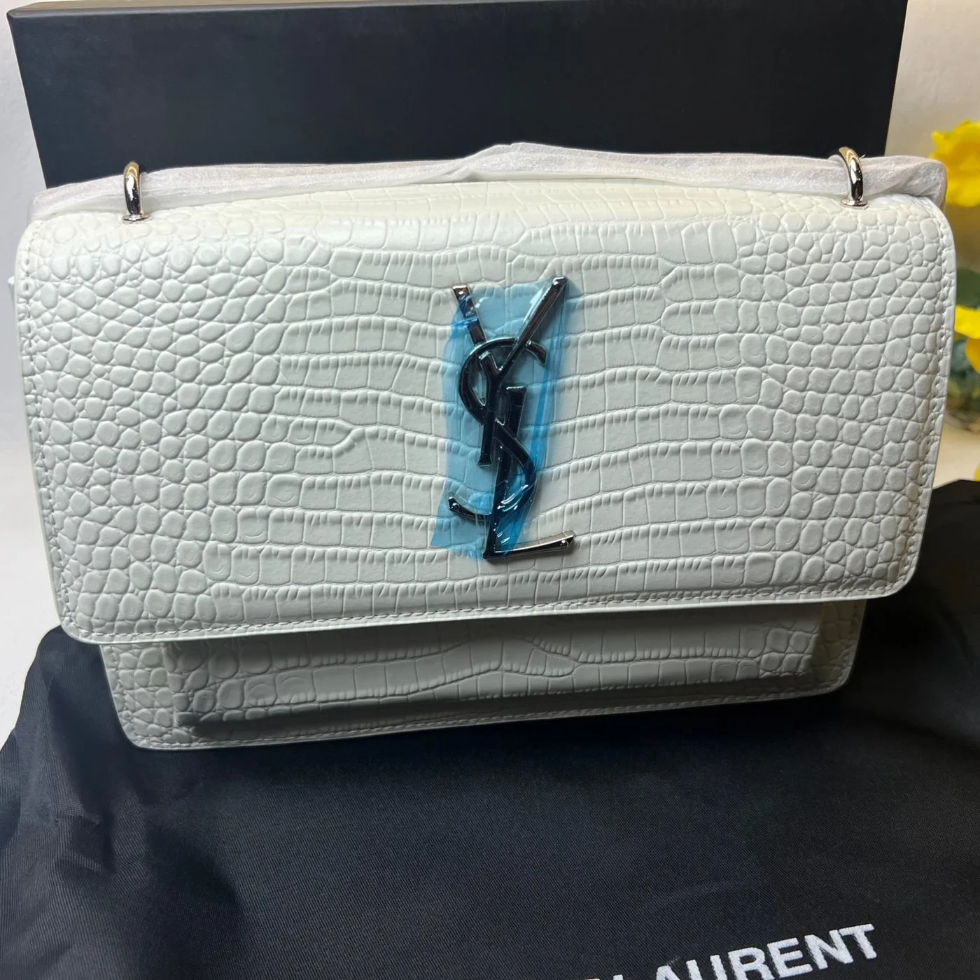 Saint Laurent Sunset Chain Bag White With Silver Hardware / YSL - Image 5