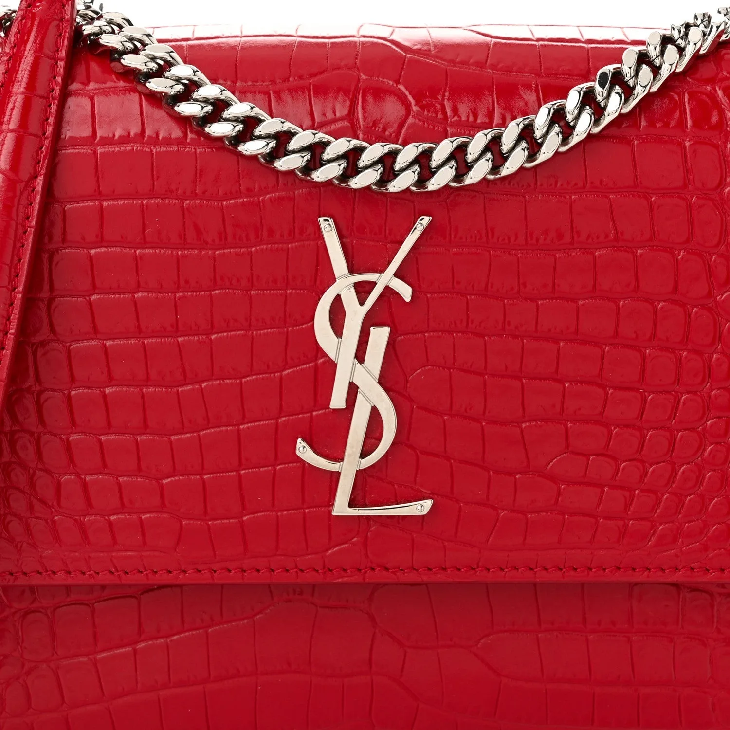 Saint Laurent Sunset Medium Chain Crossbody Bag / Rouge Silver Hardware - Image 2
