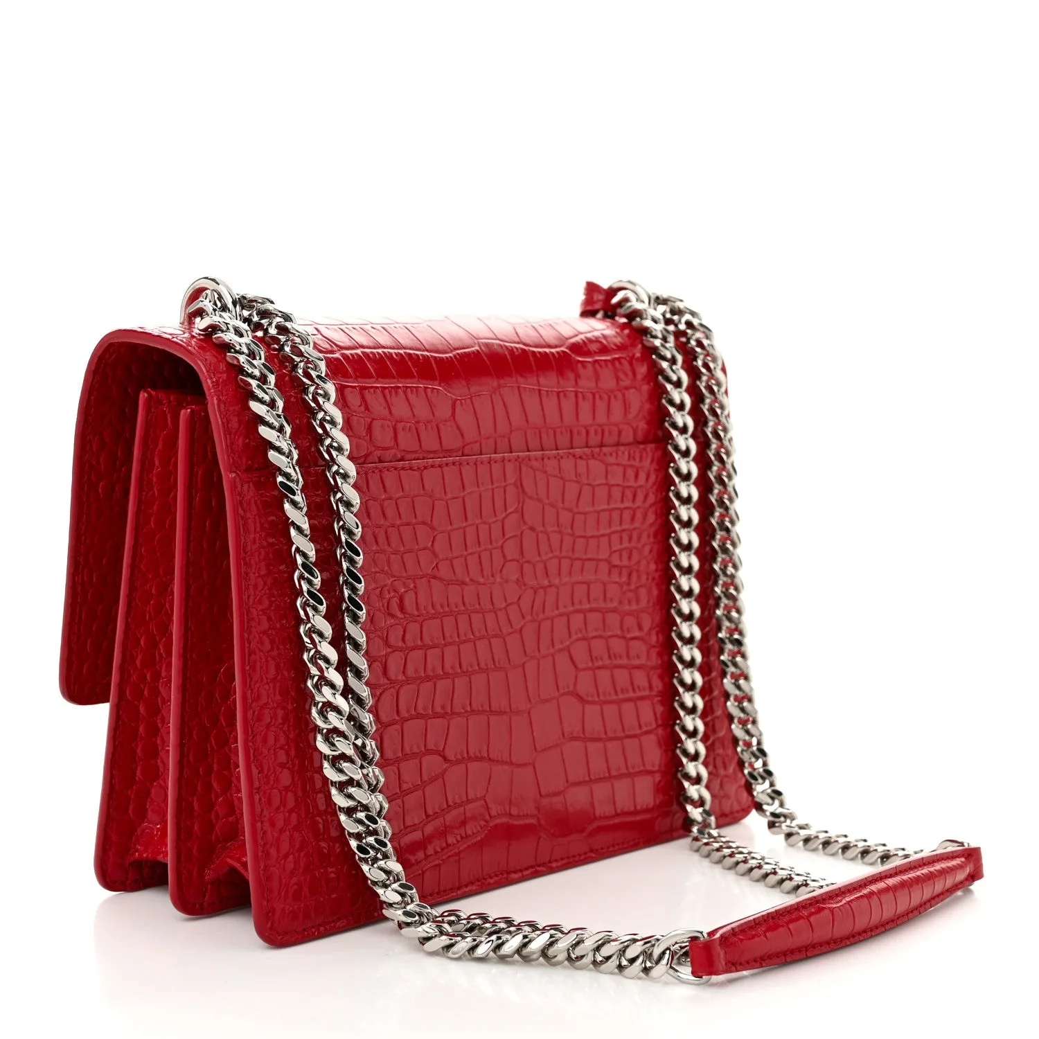 Saint Laurent Sunset Medium Chain Crossbody Bag / Rouge Silver Hardware - Image 3