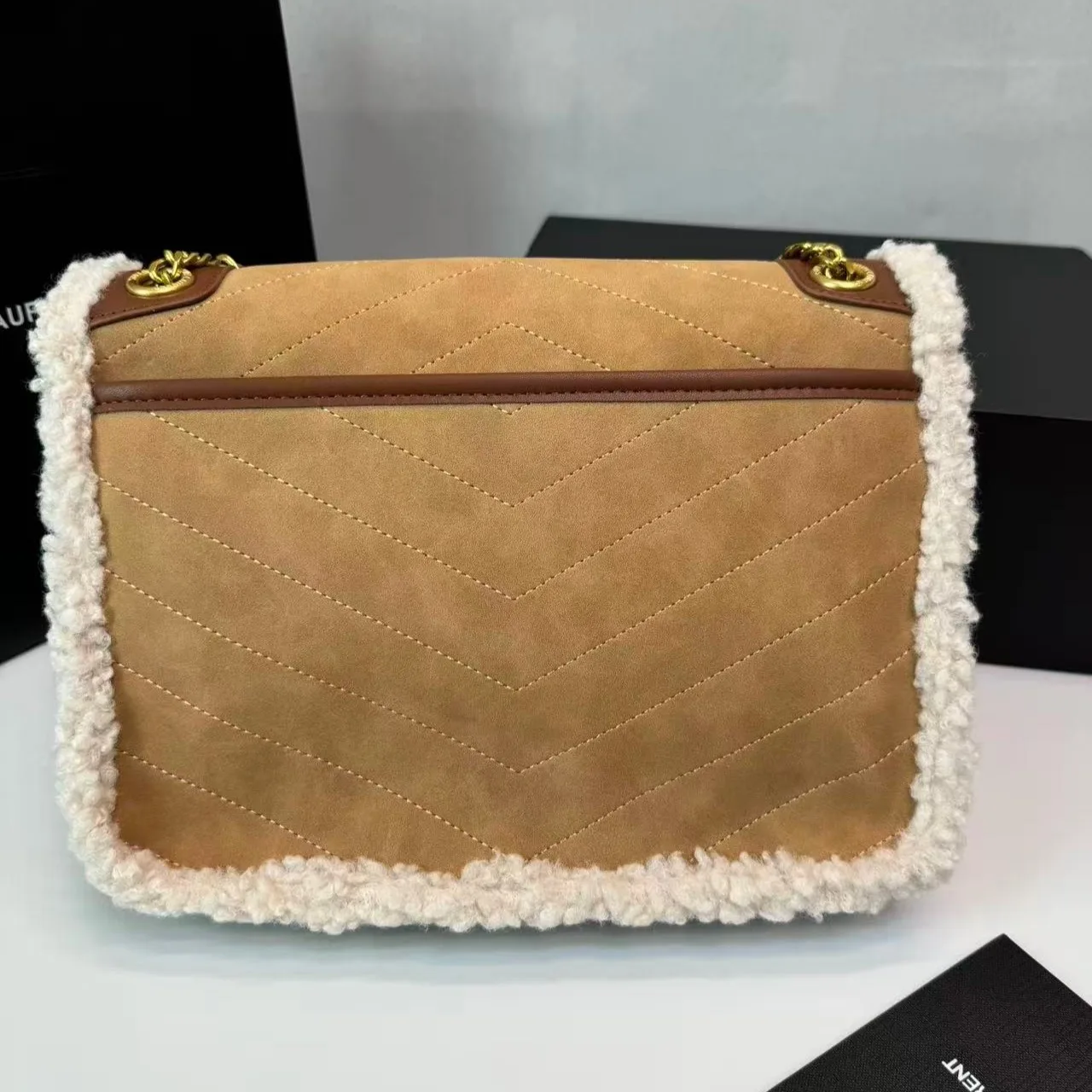Alternative view of Saint Laurent Taupe Shearling Medium Niki Bag Brown