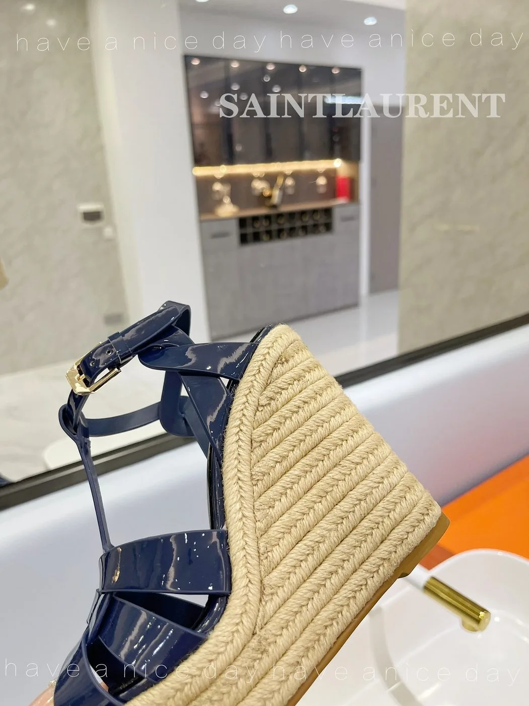 Saint Laurent Tribute Espadrilles In Patent Navy Blue - Image 3