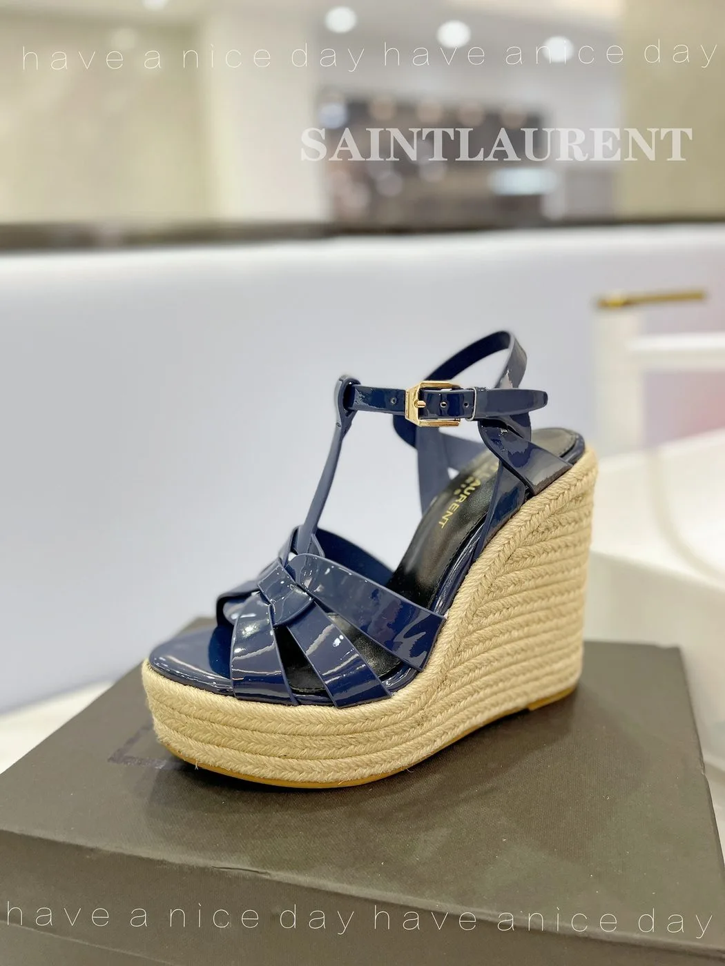 Alternative view of Saint Laurent Tribute Espadrilles In Patent Navy Blue