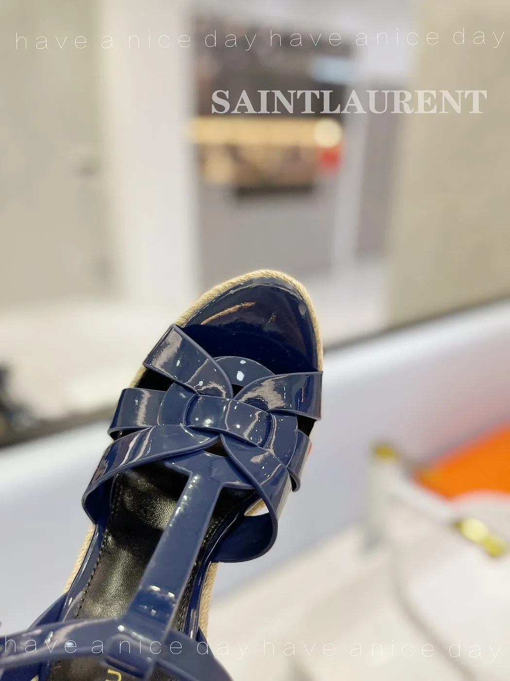 Saint Laurent Tribute Espadrilles In Patent Navy Blue - Image 5