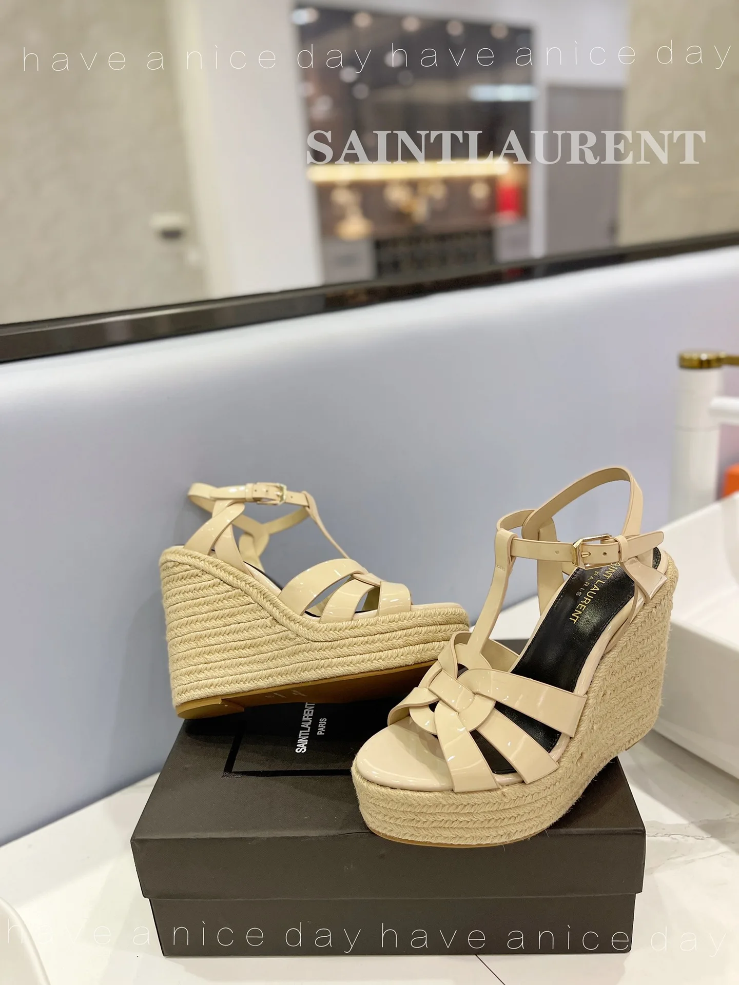 Alternative view of Saint Laurent Tribute Espadrilles In Patent Beige