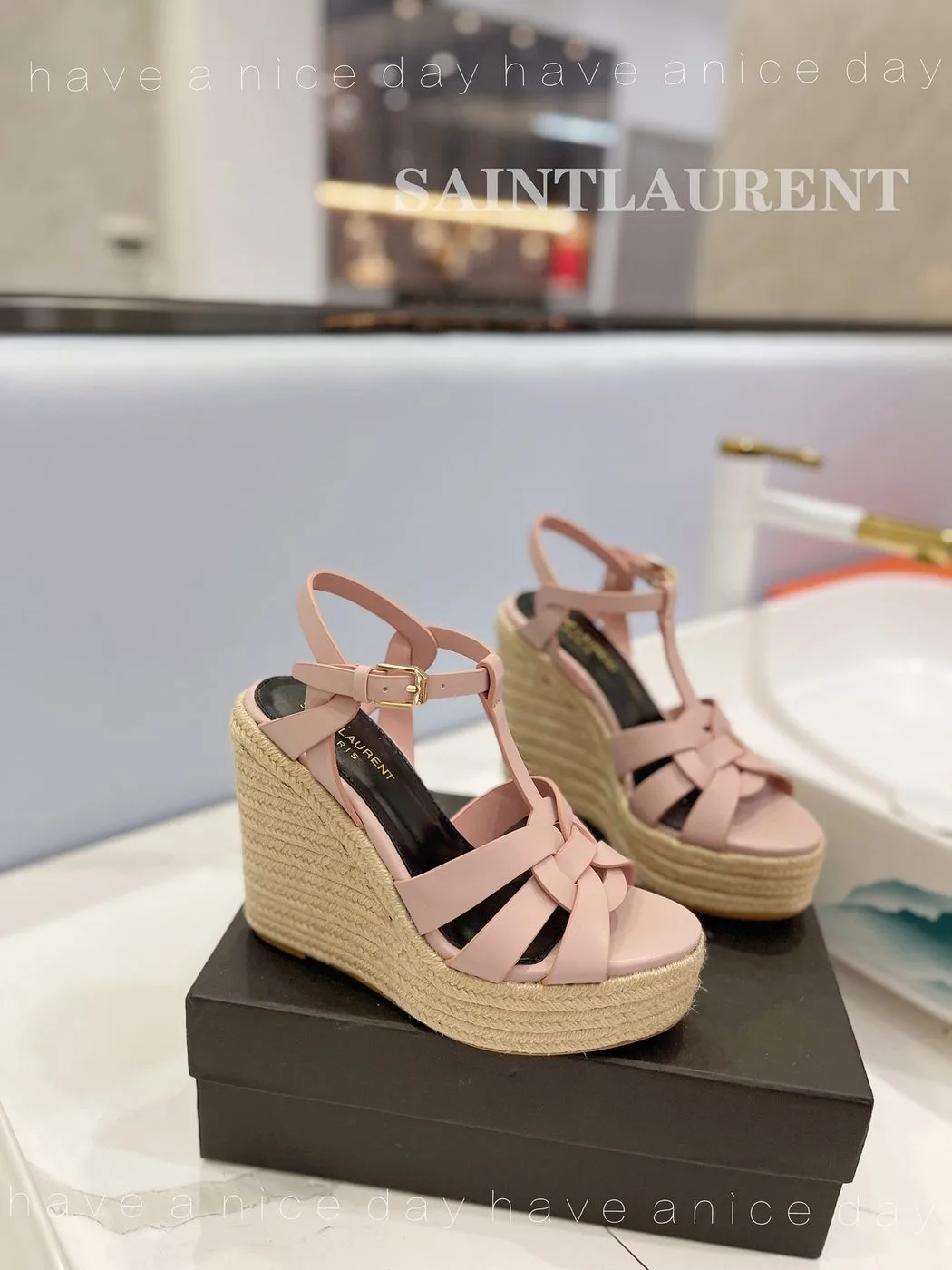 Saint Laurent Tribute Espadrilles In Smooth Light Pink - Image 3