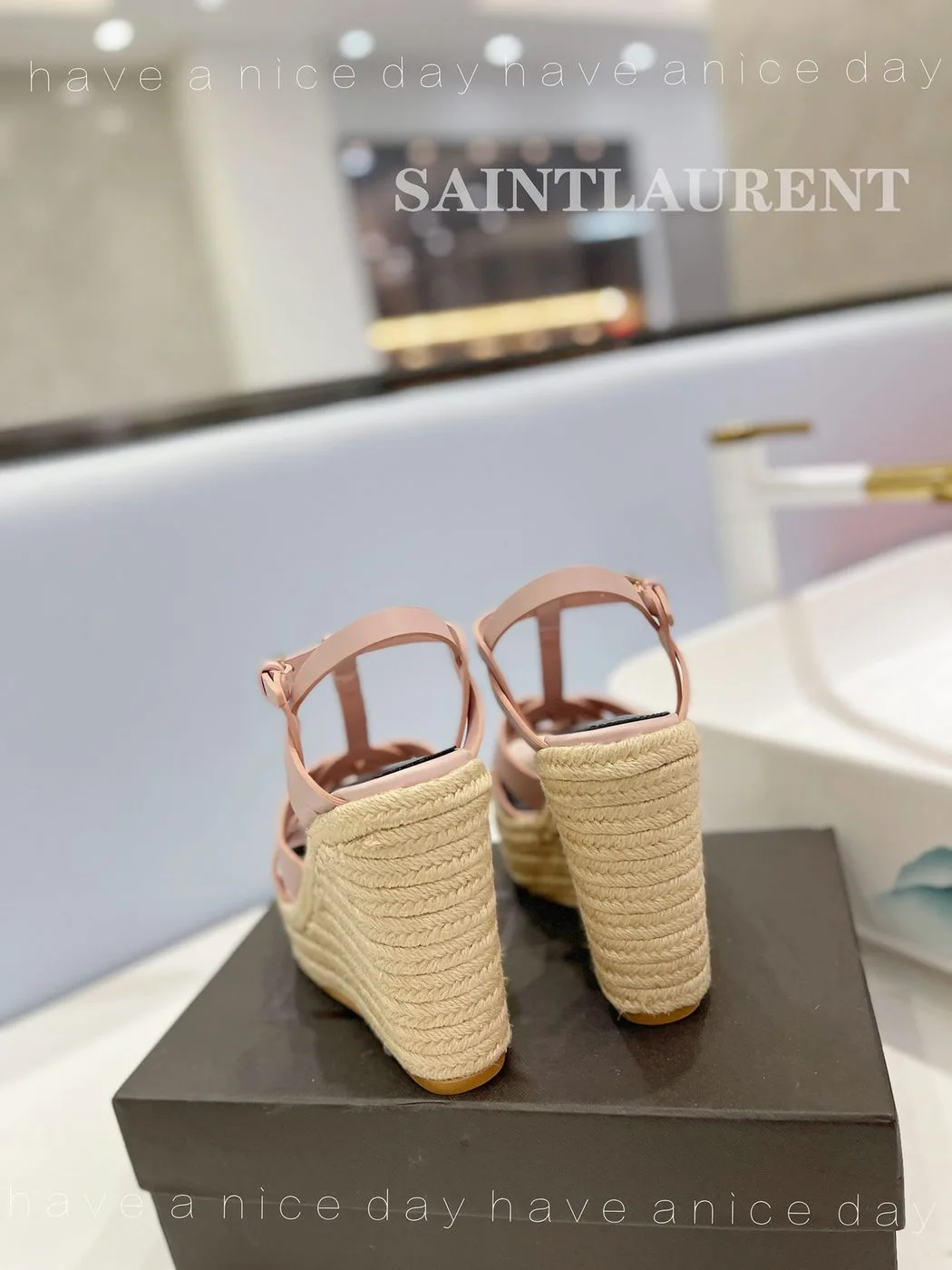 Alternative view of Saint Laurent Tribute Espadrilles In Smooth Light Pink