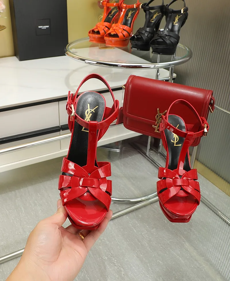 Saint Laurent Tribute Platform Sandals In Patent Brown - Image 8
