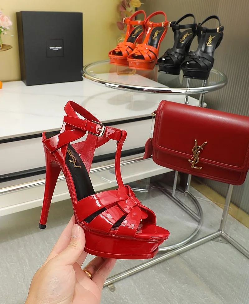 Saint Laurent Tribute Platform Sandals In Patent Brown - Image 7