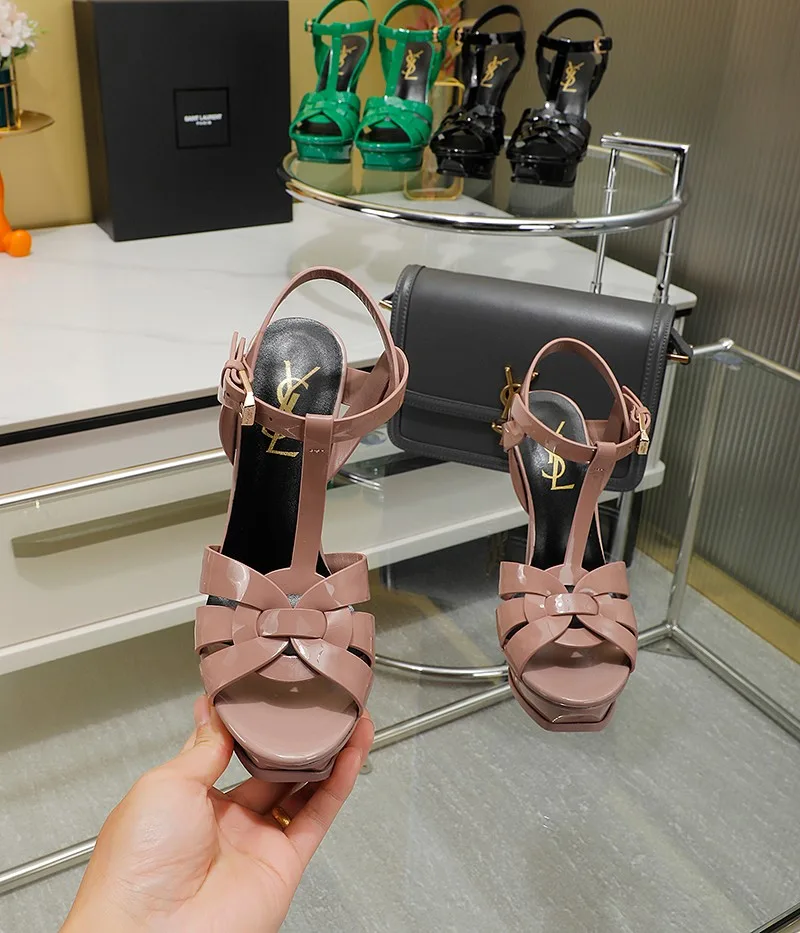 Saint Laurent Tribute Platform Sandals In Patent Pink - Image 4