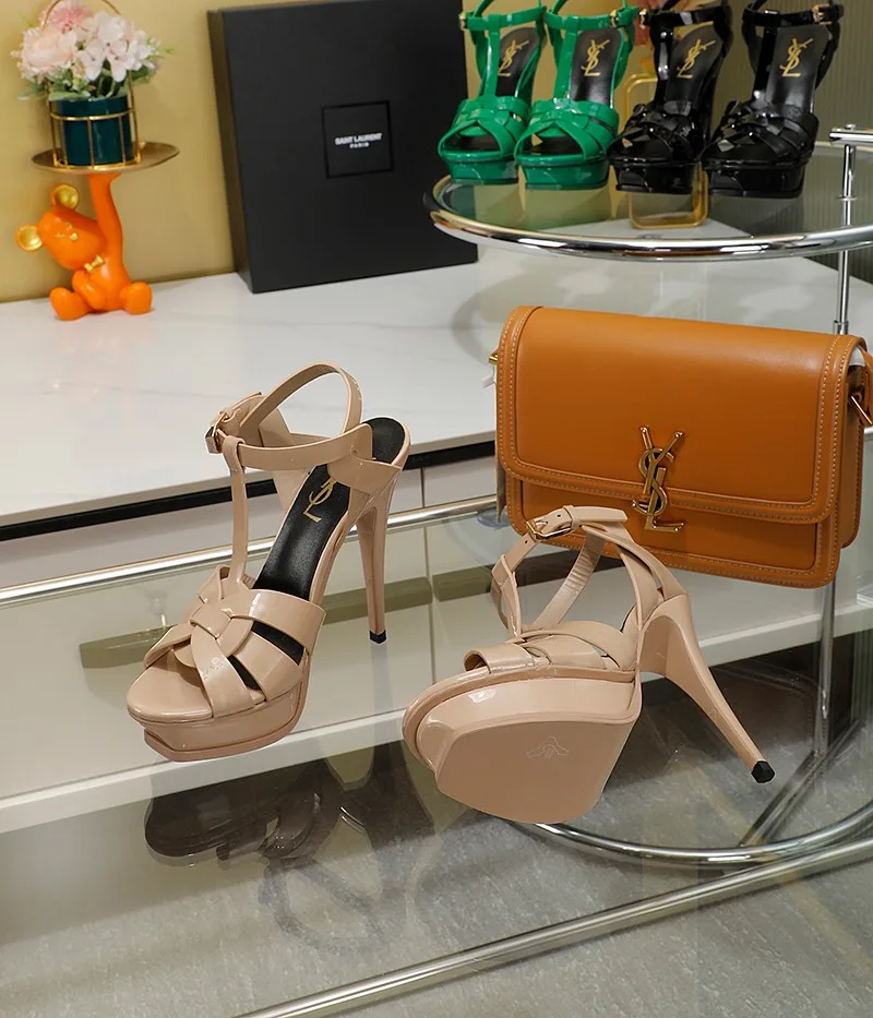 Alternative view of Saint Laurent Tribute Platform Sandals In Patent Burgundy
