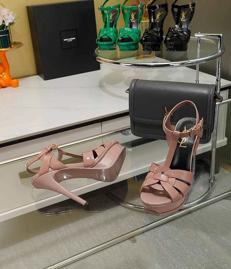 Alternative view of Saint Laurent Tribute Platform Sandals In Patent Pink