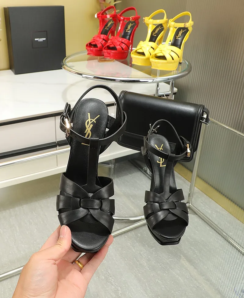 Alternative view of Saint Laurent Tribute Platform Sandals In Smooth Black