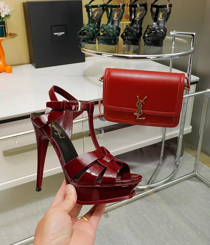 Saint Laurent Tribute Platform Sandals In Smooth Burgundy - Image 6