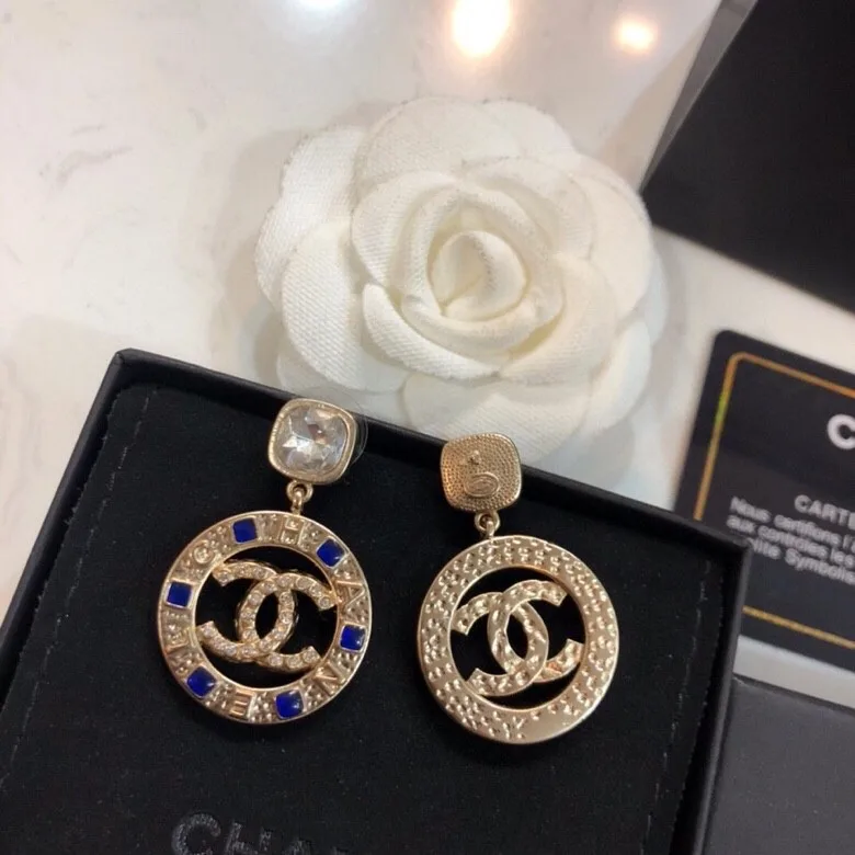 Chanel Small Dark Blue Stone Earrings Gold Tone - Image 7