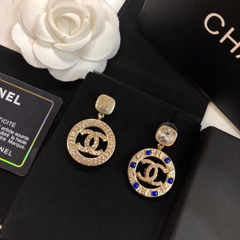 Chanel Small Dark Blue Stone Earrings Gold Tone - Image 6