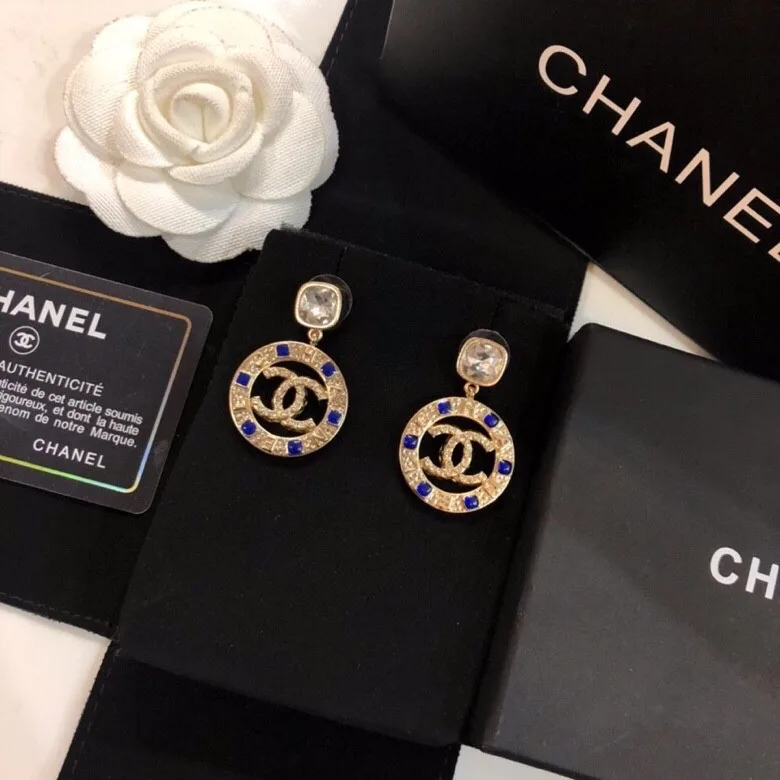 Chanel Small Dark Blue Stone Earrings Gold Tone - Image 5
