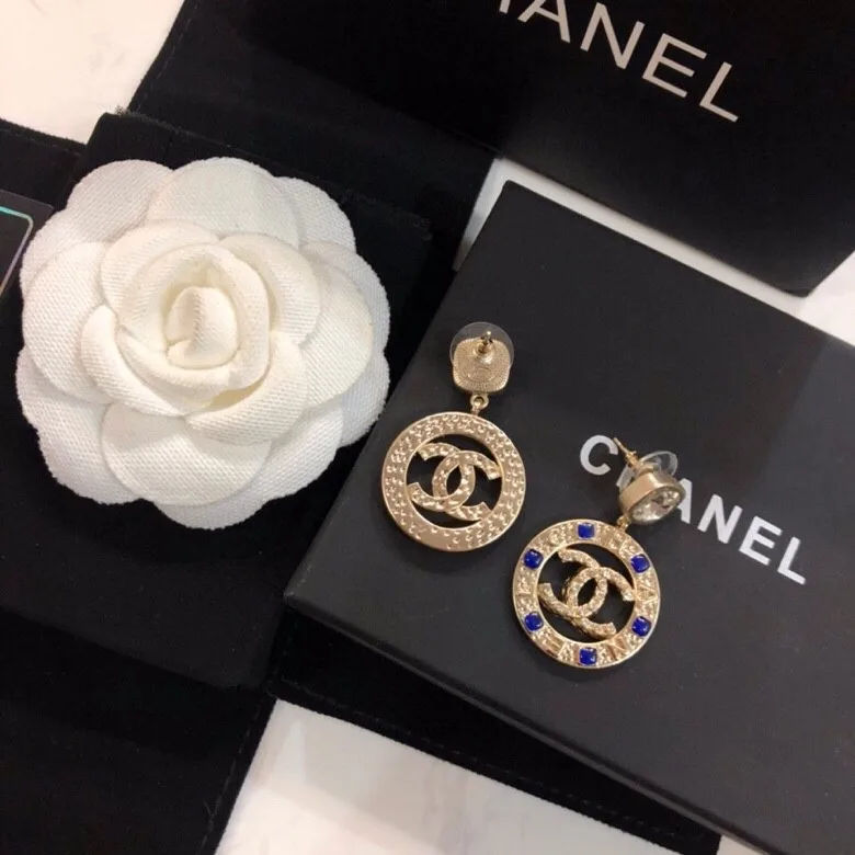 Chanel Small Dark Blue Stone Earrings Gold Tone - Image 4