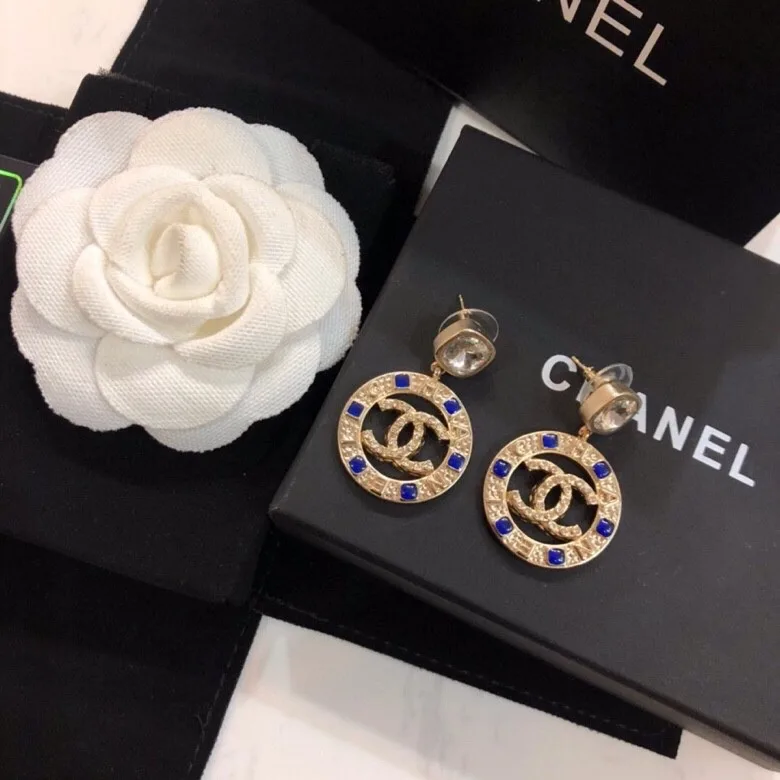 Chanel Small Dark Blue Stone Earrings Gold Tone - Image 3