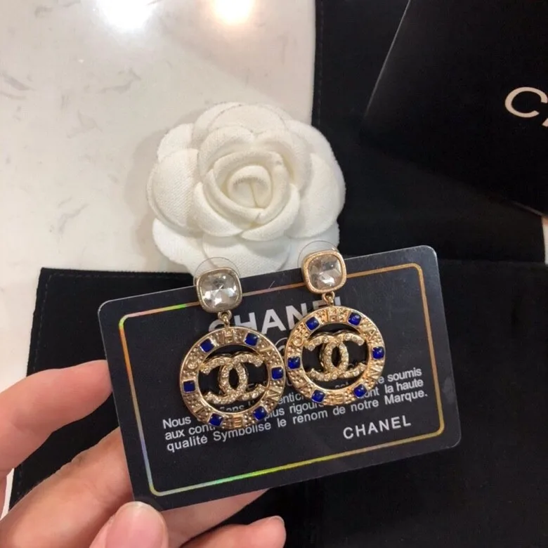 Chanel Small Dark Blue Stone Earrings Gold Tone - Image 2