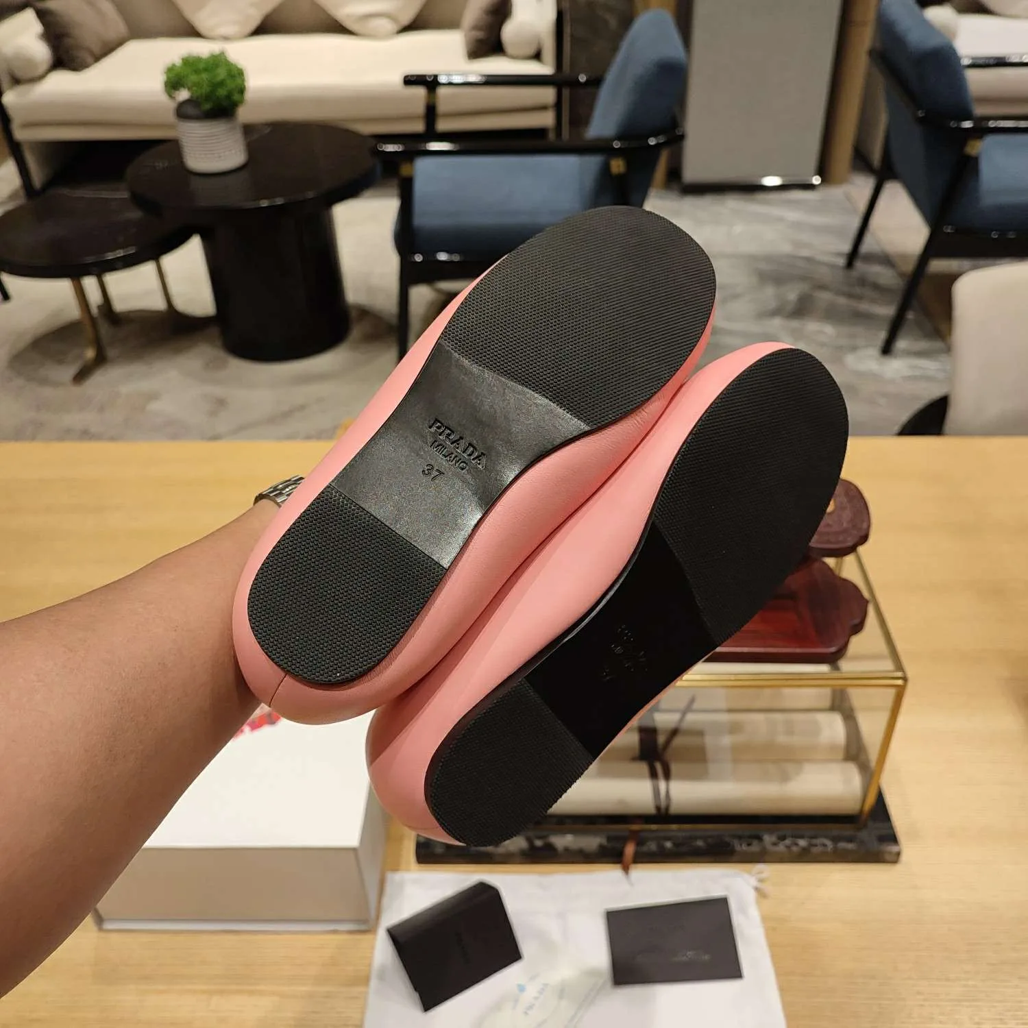 Prada Soft Padded Nappa Ballerinas Light Pink - Image 9
