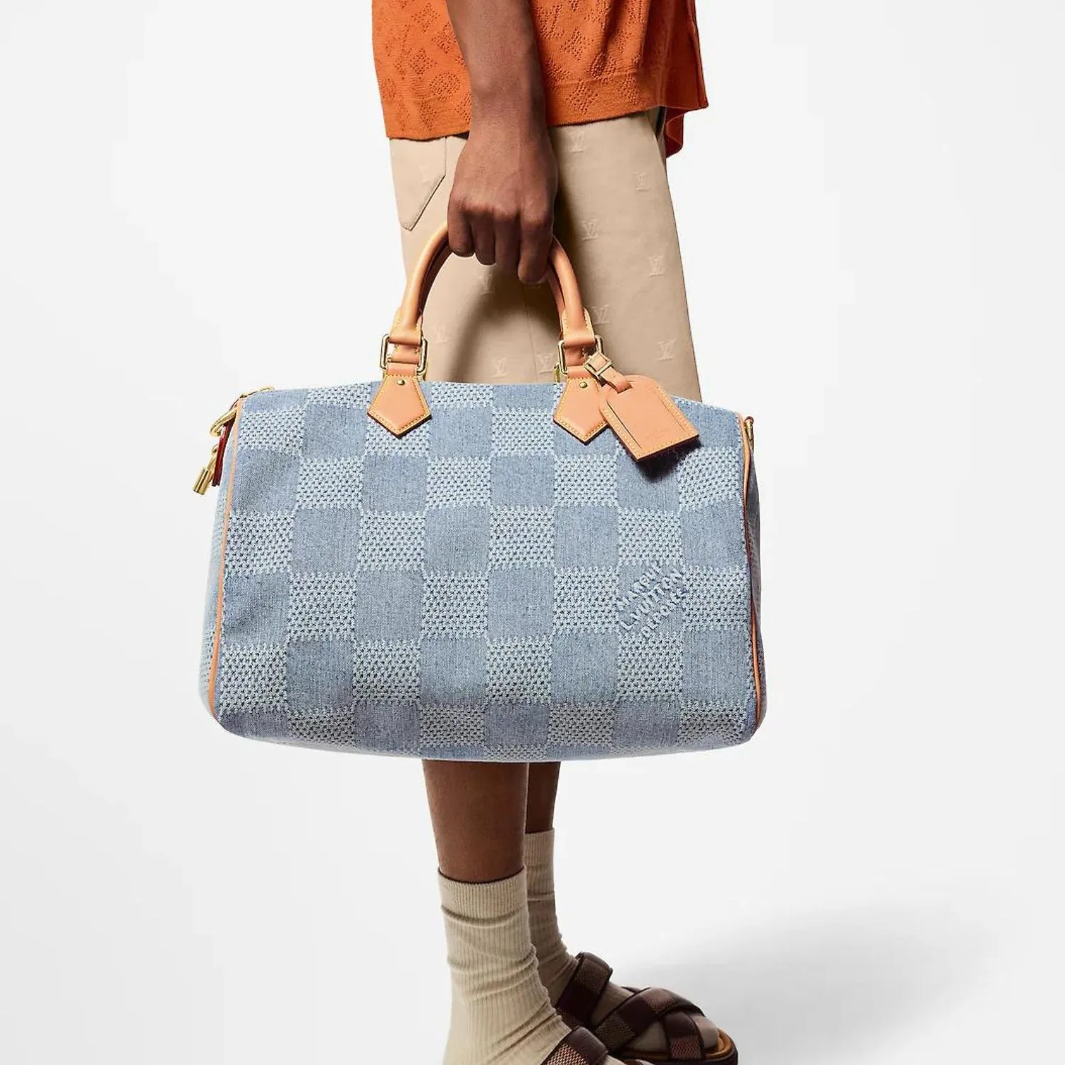 Louis Vuitton Speedy 40 Bandouliere Top Handle Bag / Blue Denim Gold Hardware - Image 3