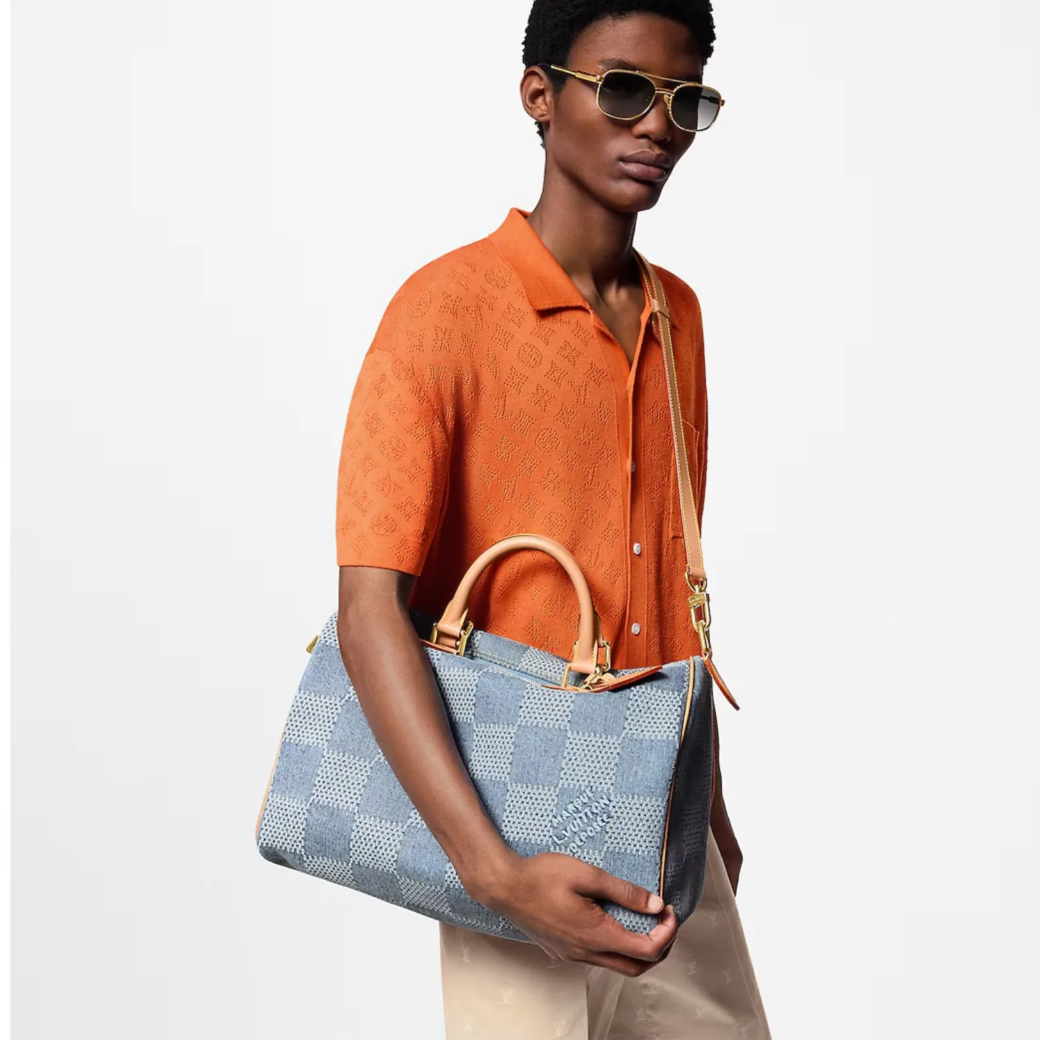 Alternative view of Louis Vuitton Speedy 40 Bandouliere Top Handle Bag / Blue Denim Gold Hardware