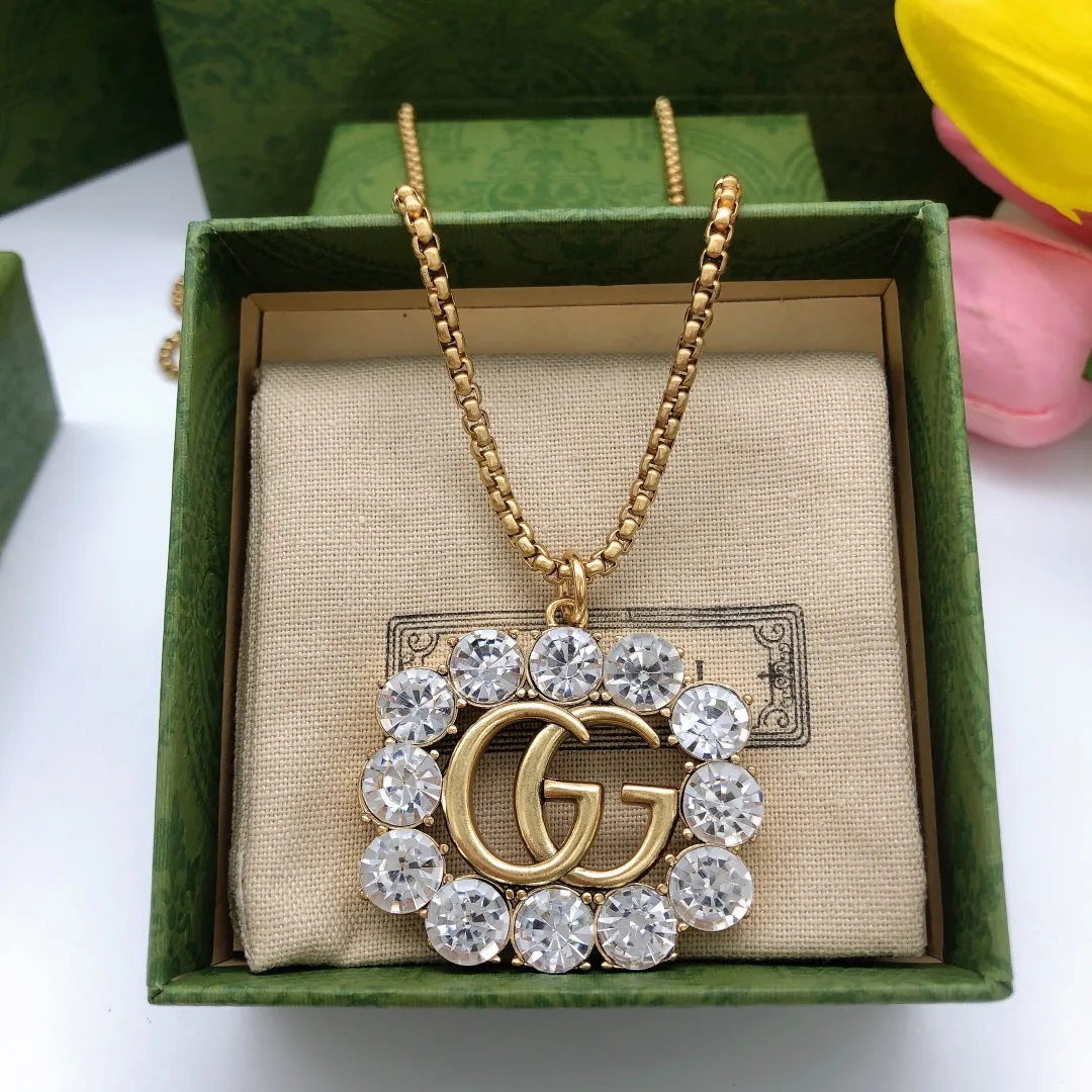 Alternative view of Gucci Square Crystal Necklace Gold