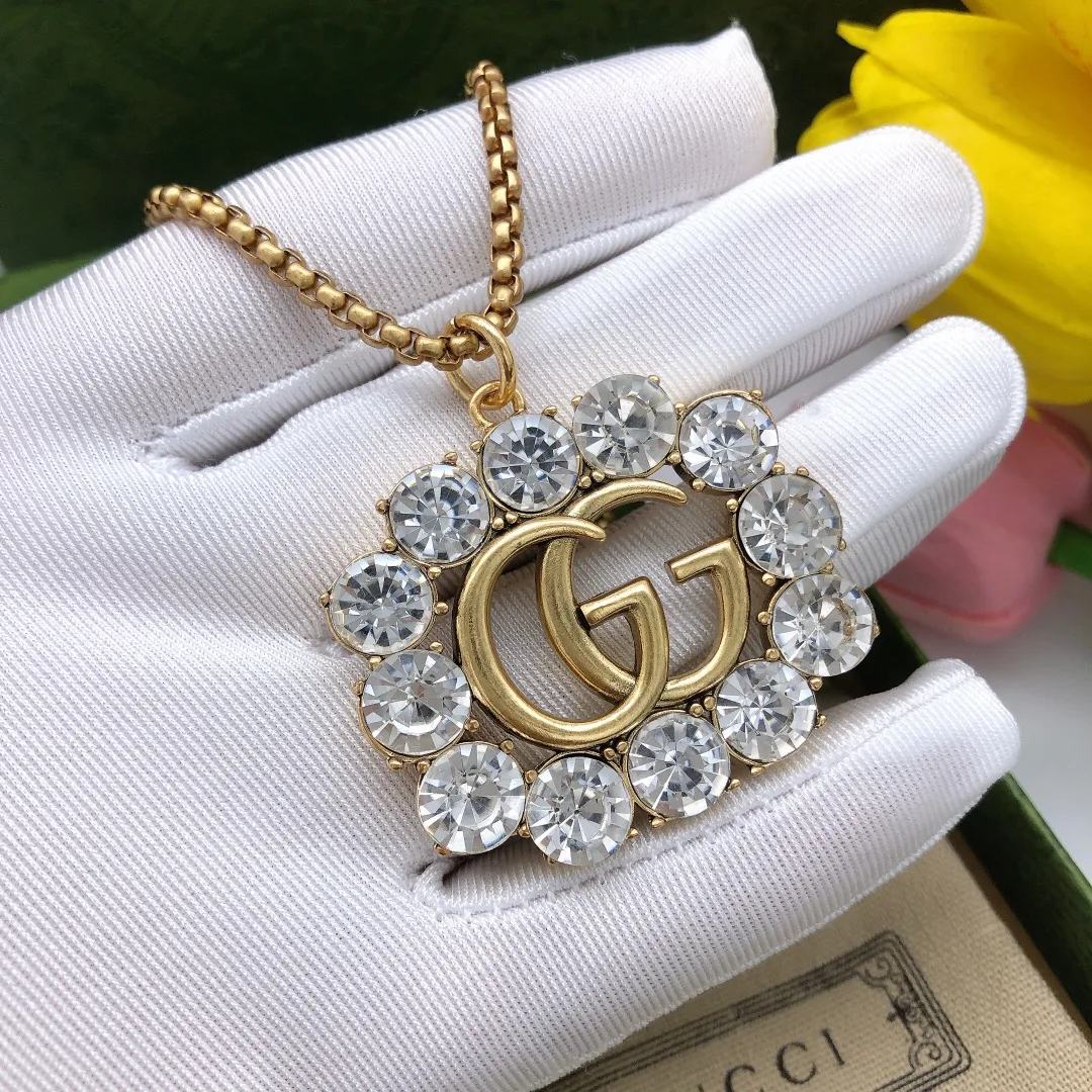 Square Crystal Necklace Gold - Image 5