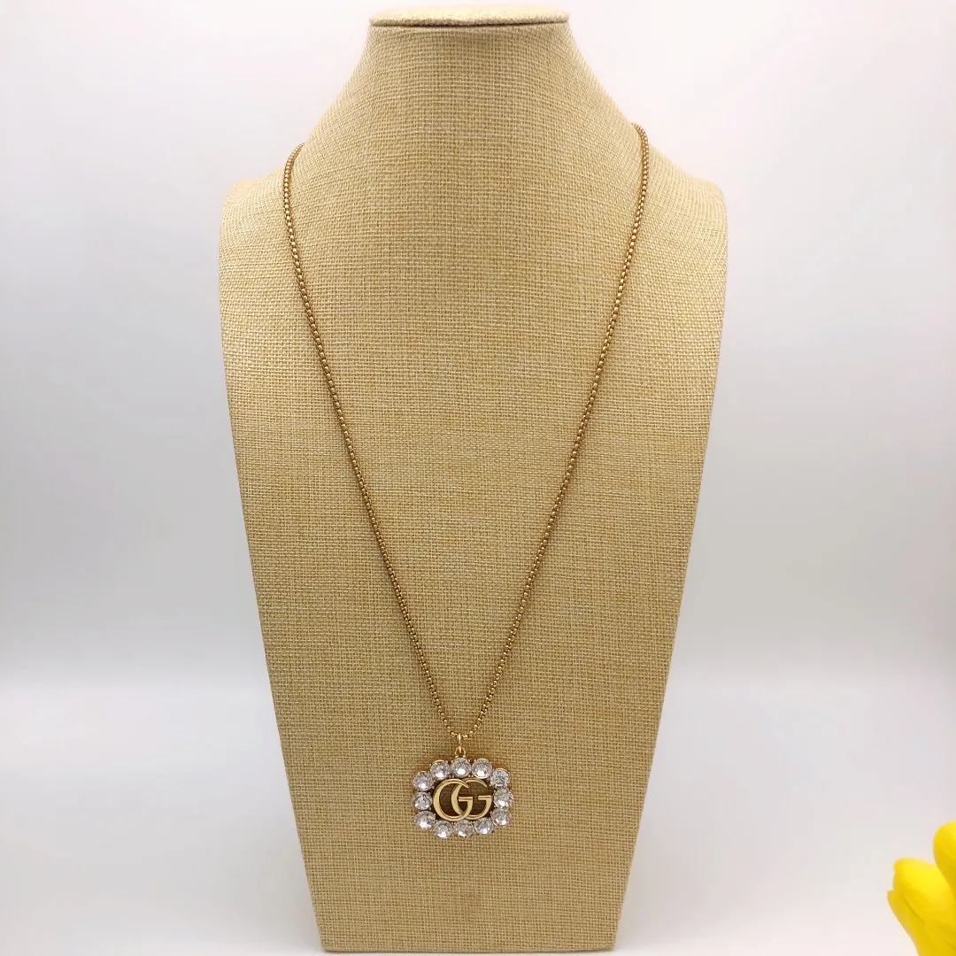 Square Crystal Necklace Gold - Image 6