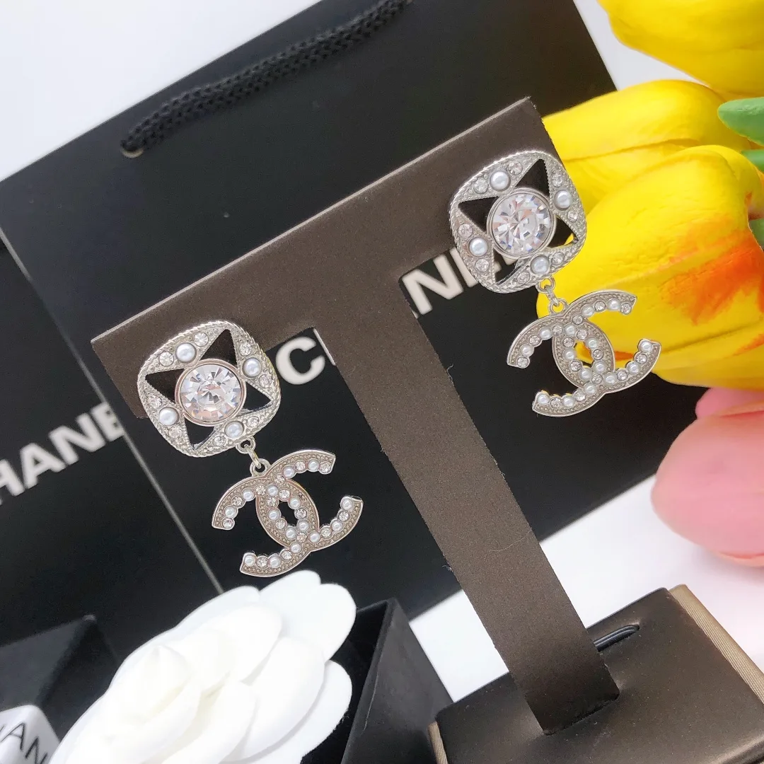 Chanel Square Double C Stud Earrings White - Image 2