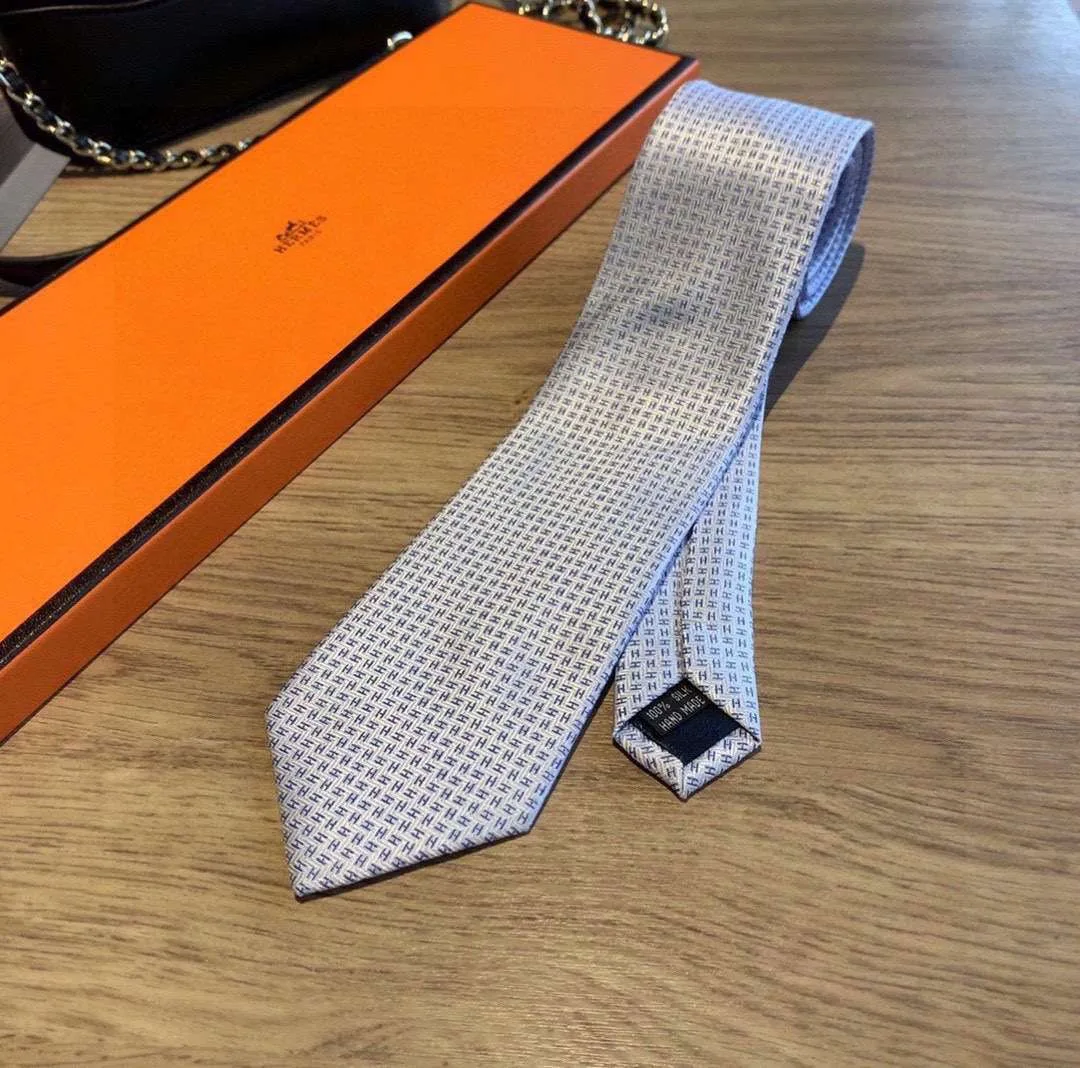 Hermes Tie 7 Faconnee New H Grey - Image 9