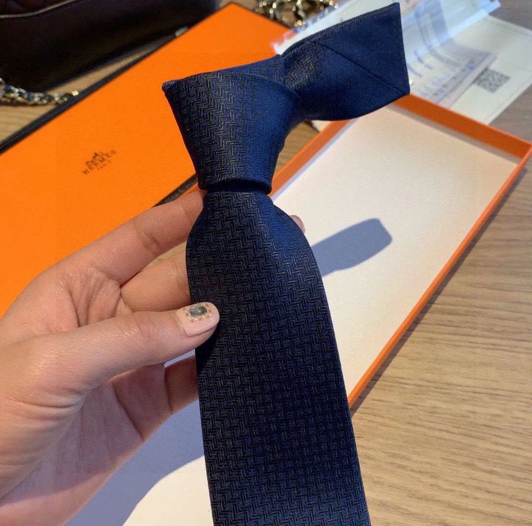 Hermes Tie 7 Faconnee New H Navy Blue - Image 8
