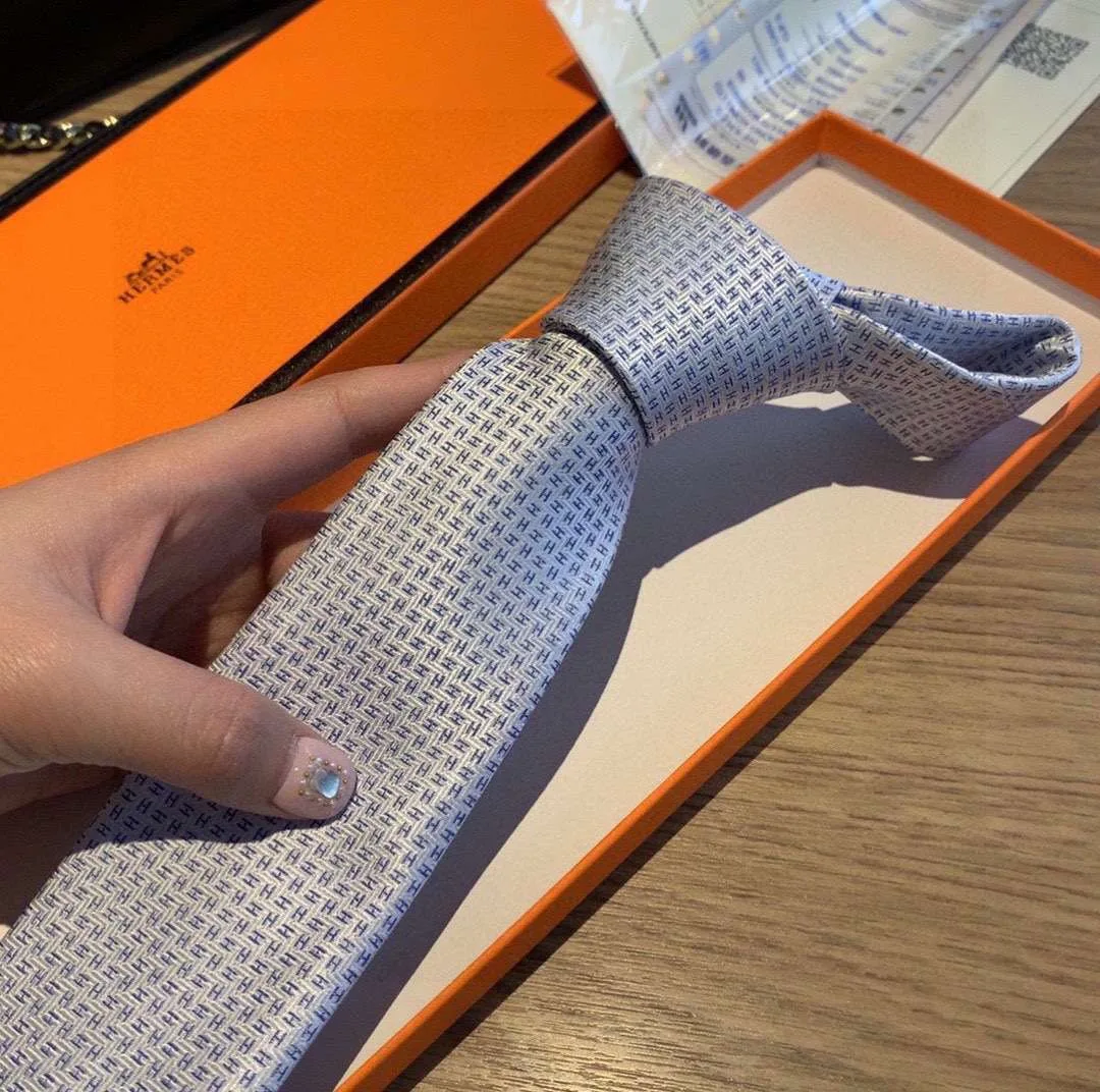 Hermes Tie 7 Faconnee New H Grey - Image 8