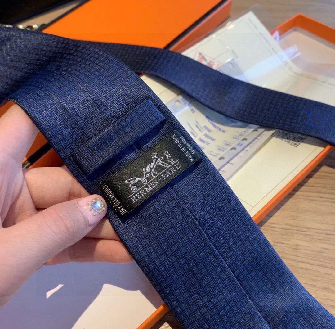 Hermes Tie 7 Faconnee New H Navy Blue - Image 7