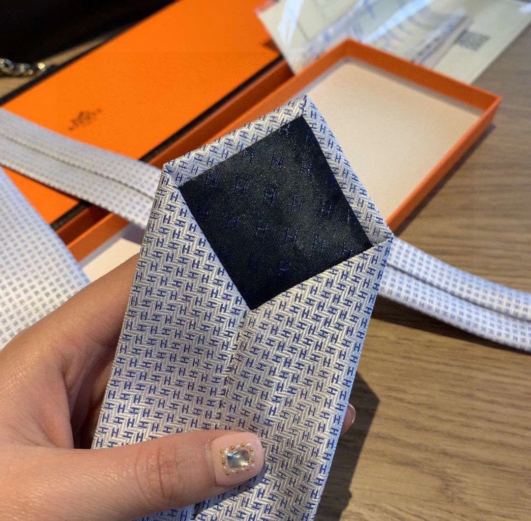 Hermes Tie 7 Faconnee New H Grey - Image 7