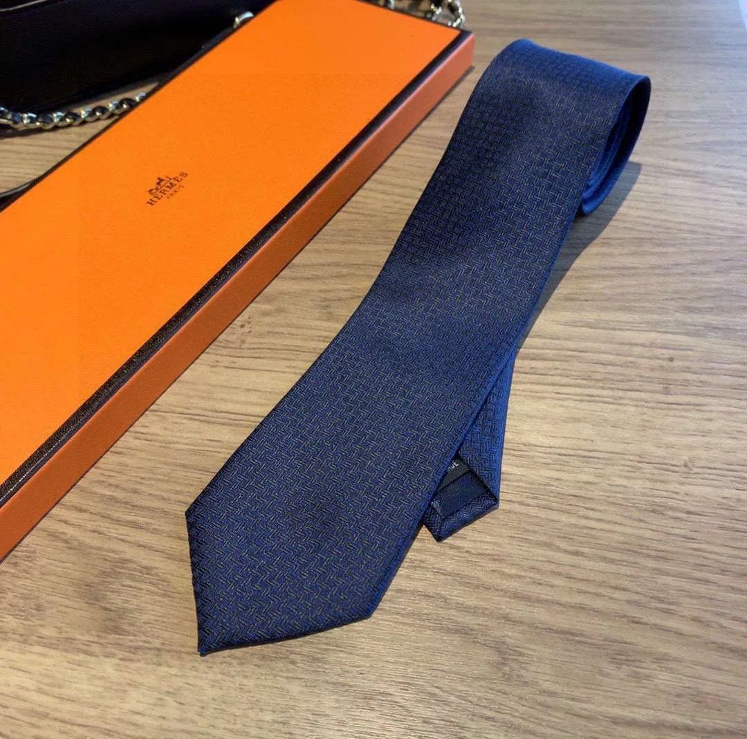 Hermes Tie 7 Faconnee New H Navy Blue - Image 6