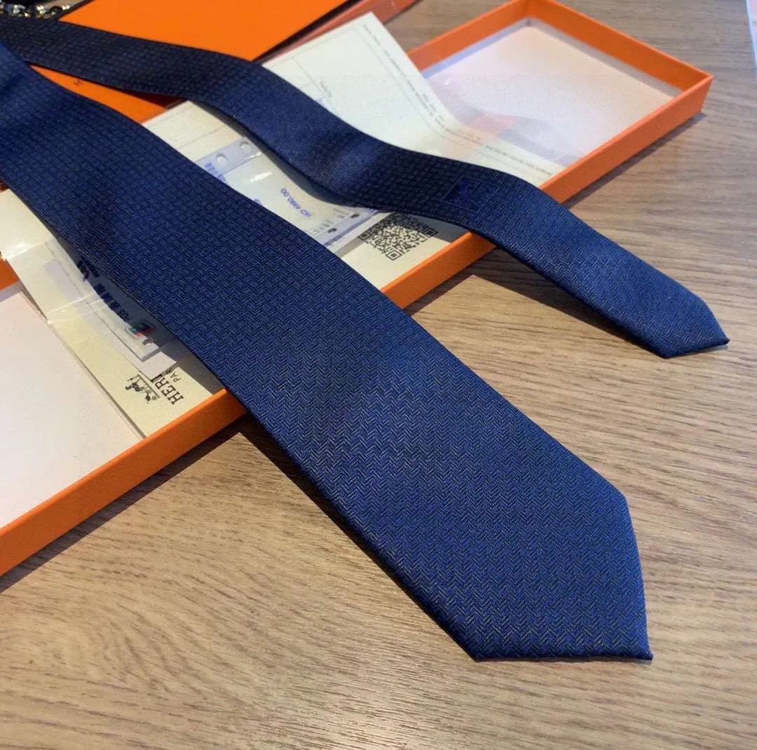 Hermes Tie 7 Faconnee New H Navy Blue - Image 4
