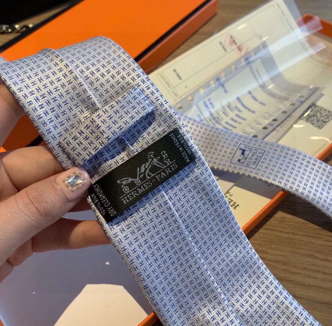 Hermes Tie 7 Faconnee New H Grey - Image 5