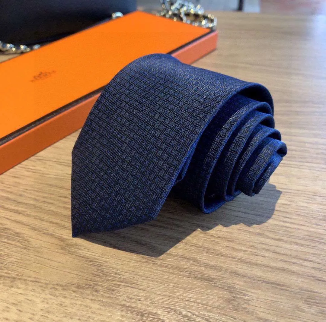 Hermes Tie 7 Faconnee New H Navy Blue - Image 3