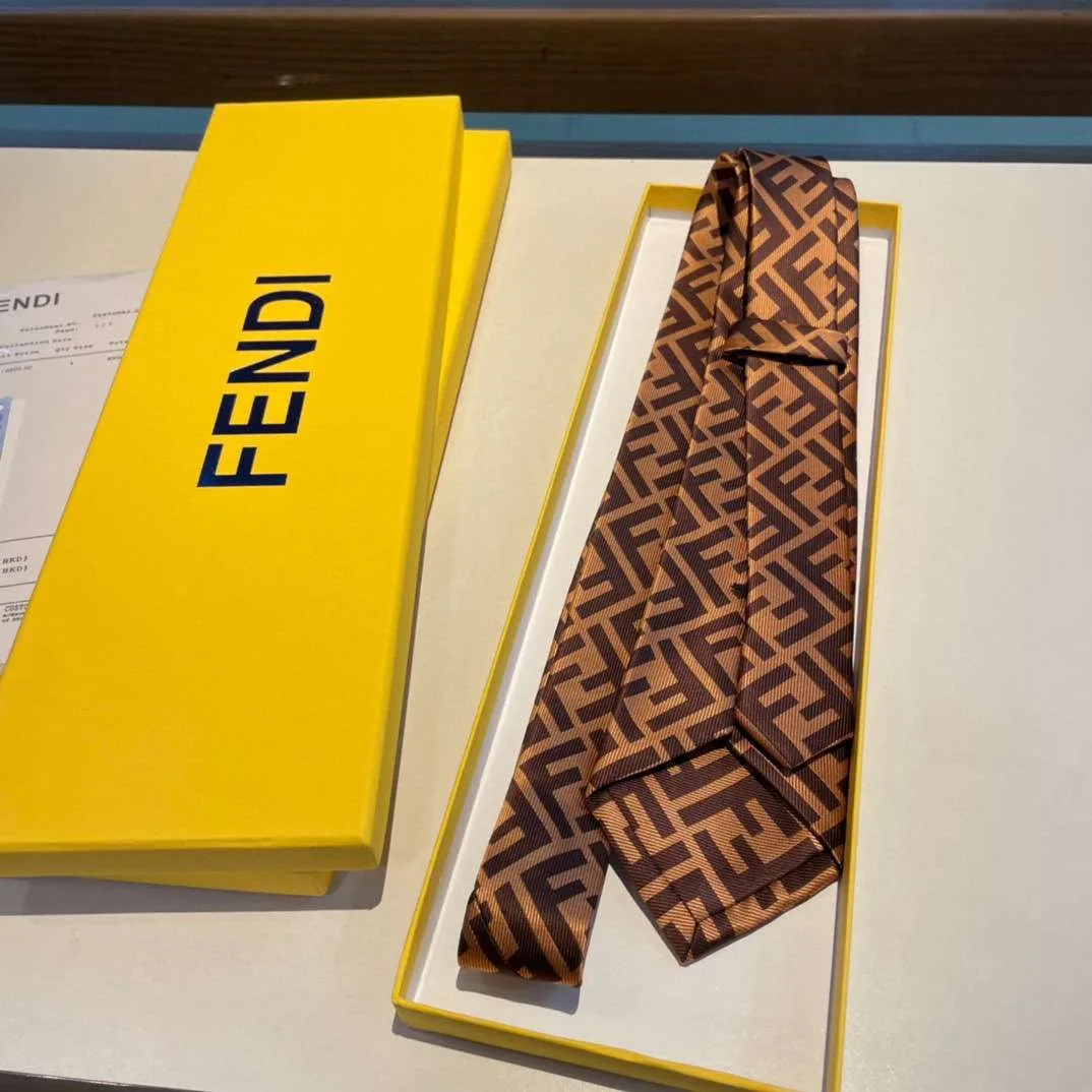 Alternative view of Fendi FF Logo Silk Tie in Navy and Beige