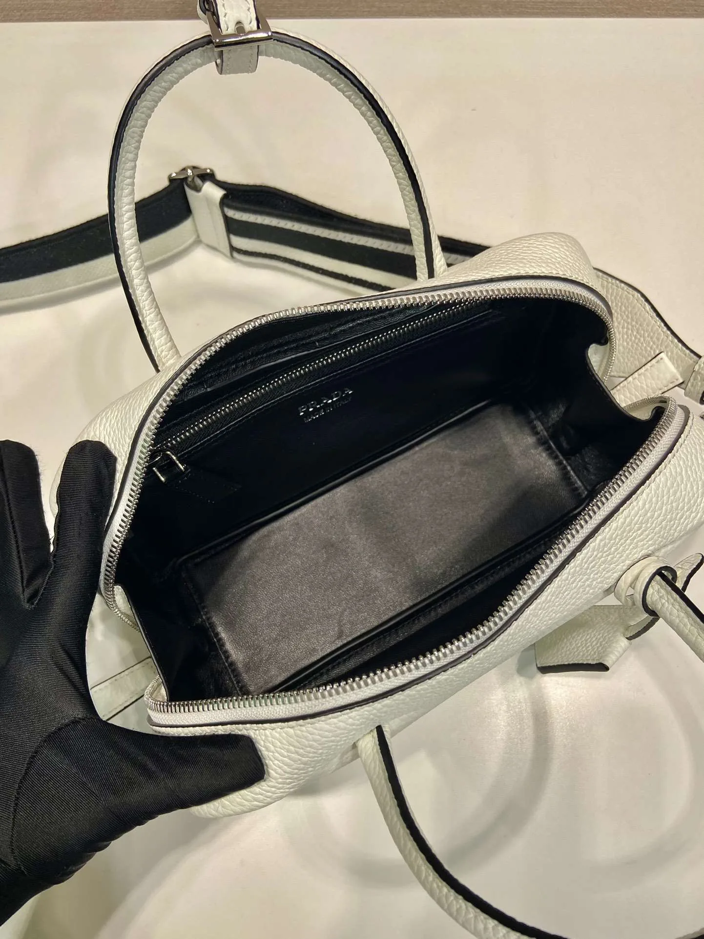 Prada Top-Handle Bag Brown/White/Green Khaki / 1BB102_2DKV_F02Z8_V_3OO - Image 17